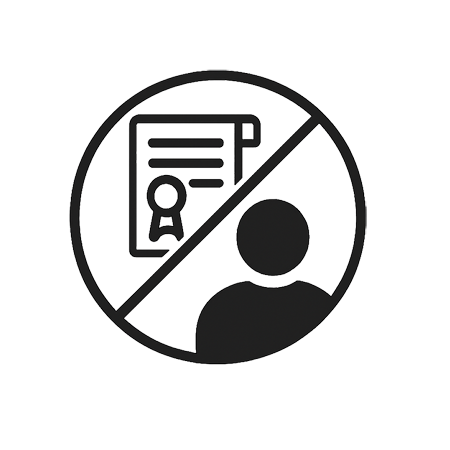 Vector illustration of crossed‑out diploma with person silhouette symbolizing no degree needed for course.